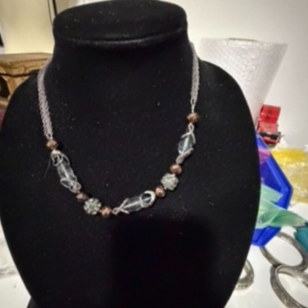artisan beaded necklace with mixed metallic and faceted crystal beads